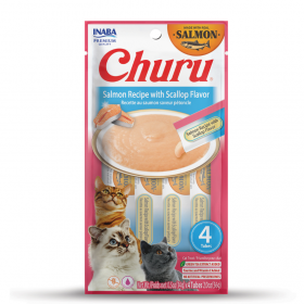 Кремообразно лакомство за котки Inaba Churu Salmon with Scallop 4 x 14 g – със сьомга и миди